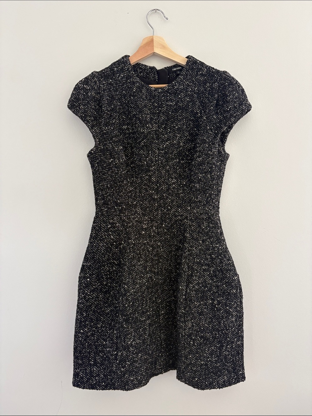 Cap-Sleeve Black Tweed Dress